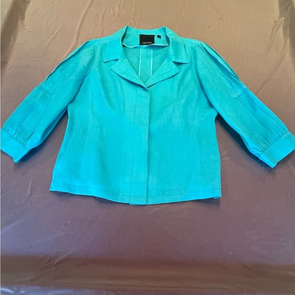 Carlisle Teal Linen Button Front Lightweight Jacket Size 14/Large MSRP $325 - Picture 8 of 14
